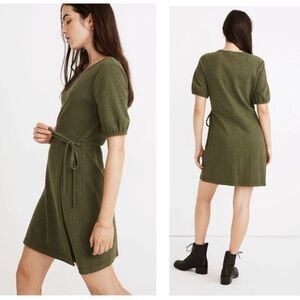 Madewell Olive Green Puff Sleeve Wrap Dress
